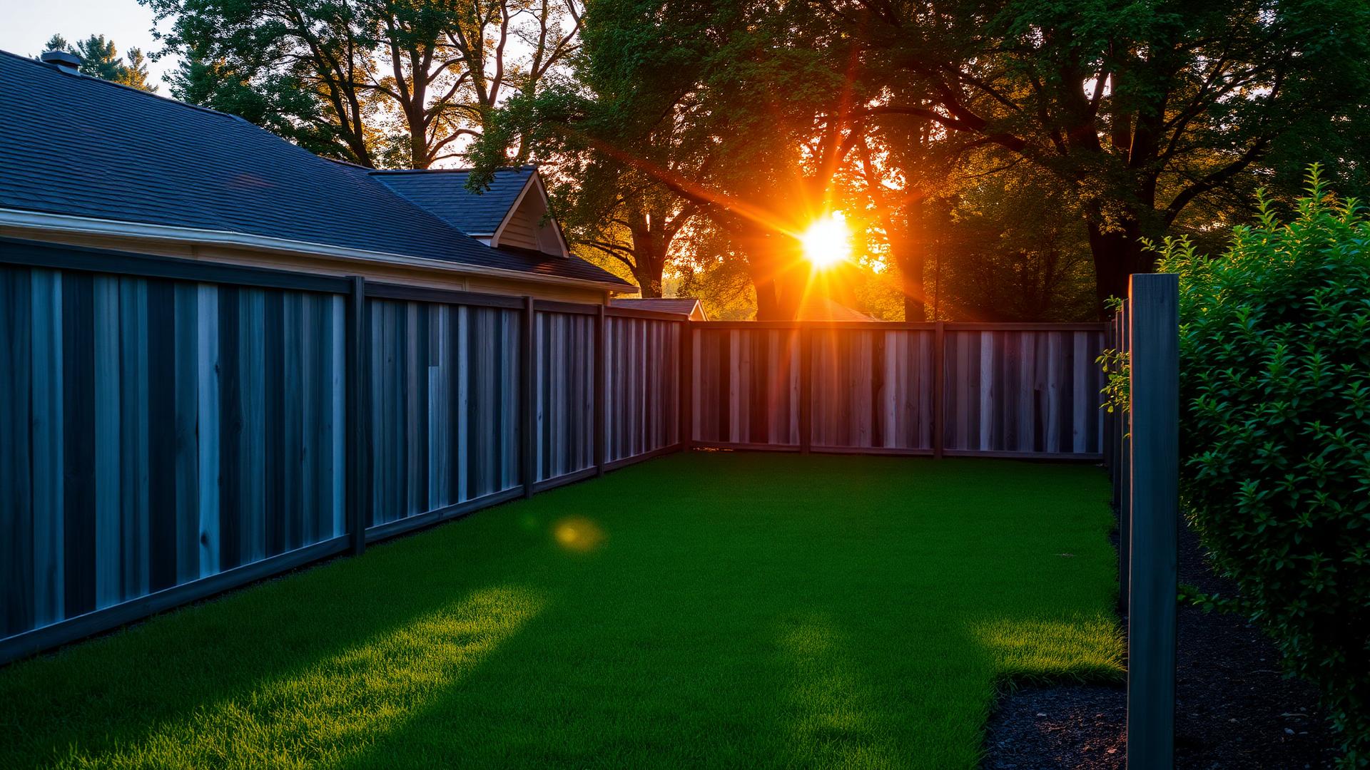 Custom wood privacy fence at sunset